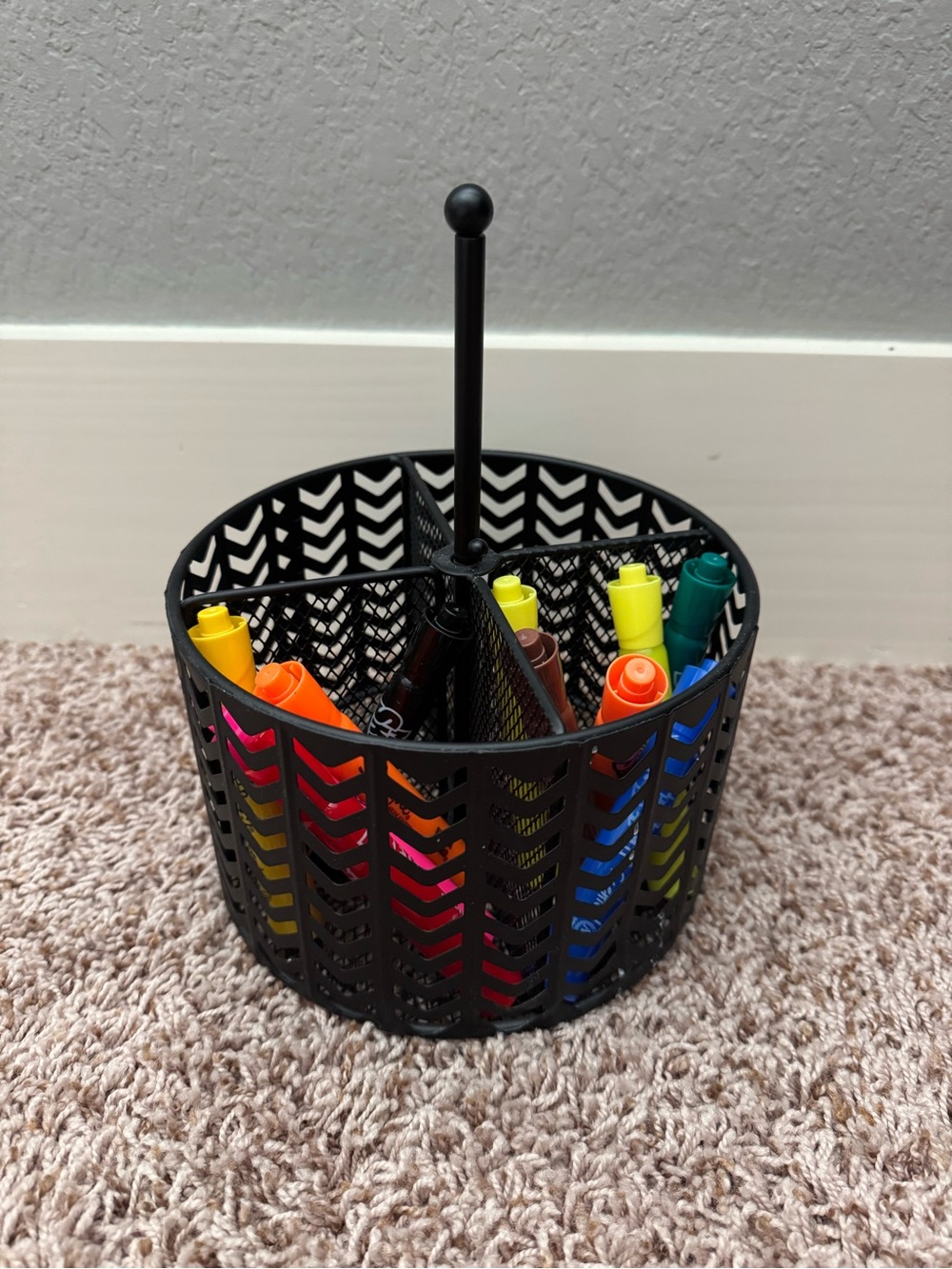 Rotating Black Metal Pen and Marker Organizer - Desk Caddy